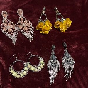 Elegant Women's Jewelry Set - Pink, Yellow, Green, Silver